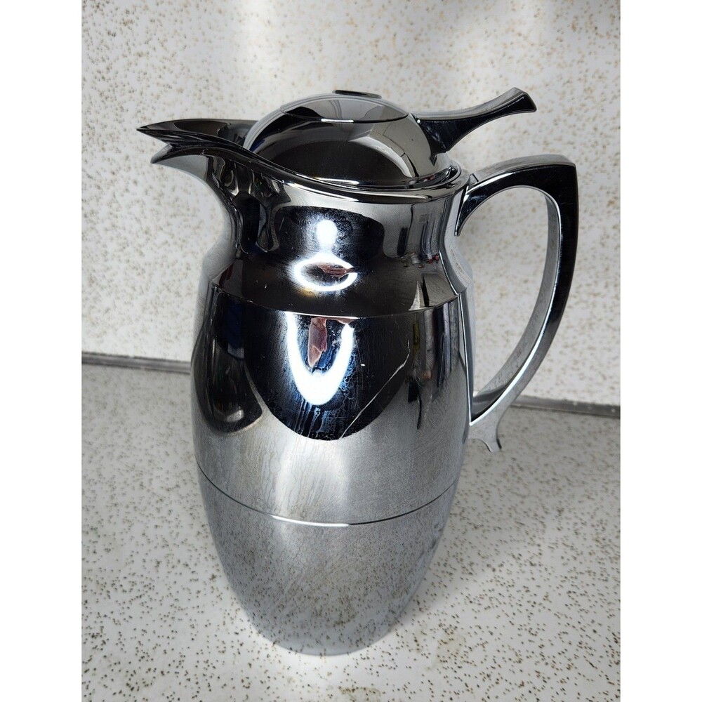 PAMPERED CHEF 42 Oz Chrome Finish Carafe Thermal Glass Liner Hot or Cold